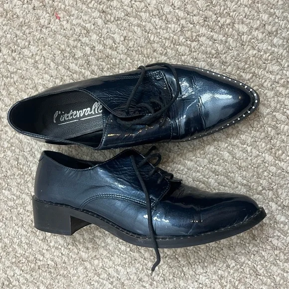l’intervalle oxfords lace up blue black silver studded size 40 pointed toe - Picture 1 of 13